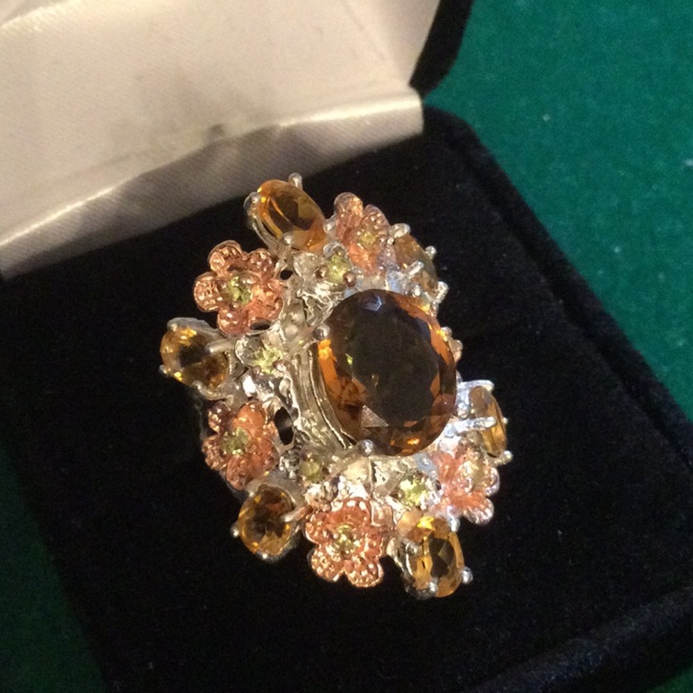 Genuine Cognac Quartz, Citrine & Peridot Ring - Picture 8 of 10